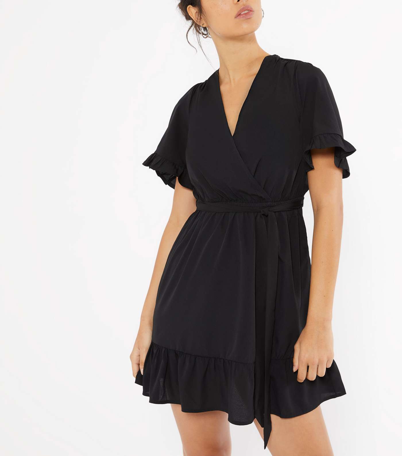 Black Frill Sleeve Mini Wrap Dress Image 4