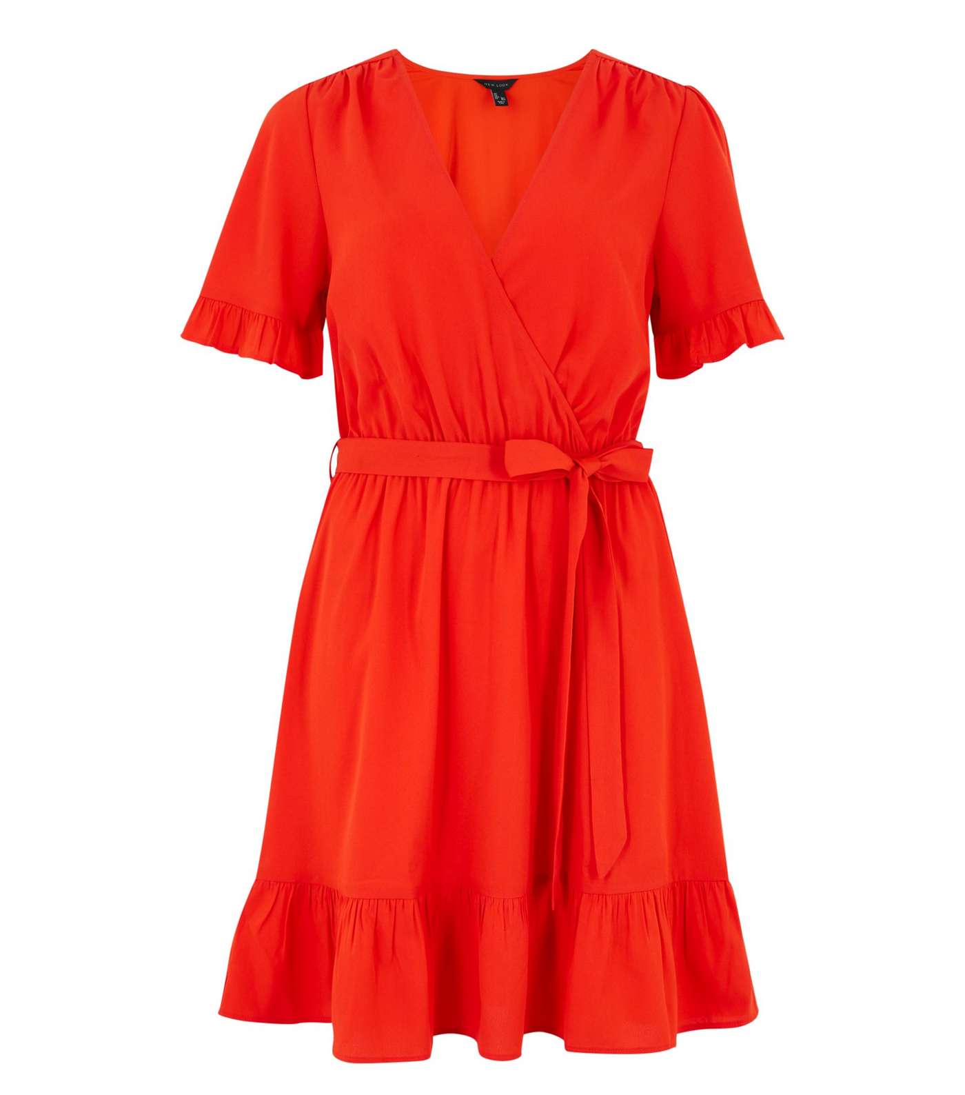 Bright Orange Frill Sleeve Mini Wrap Dress