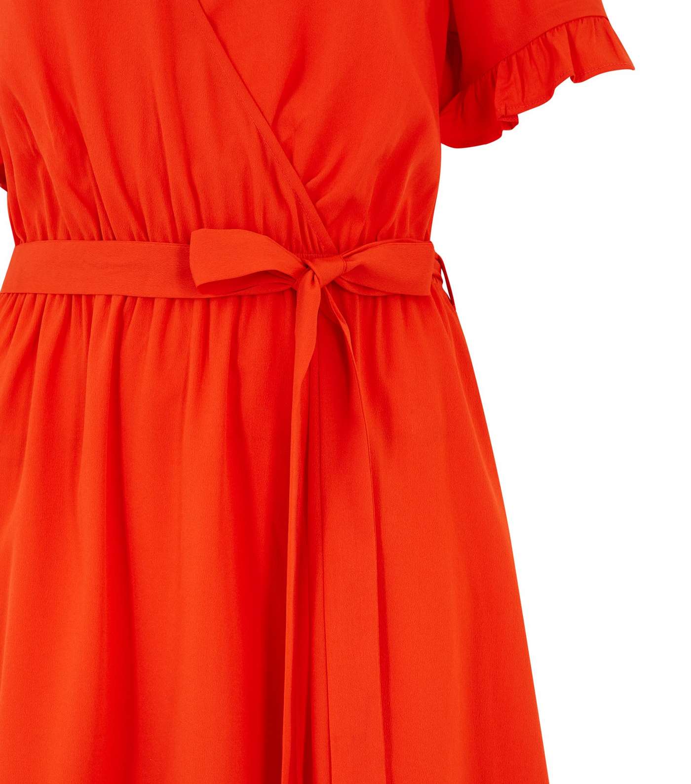 Bright Orange Frill Sleeve Mini Wrap Dress Image 3
