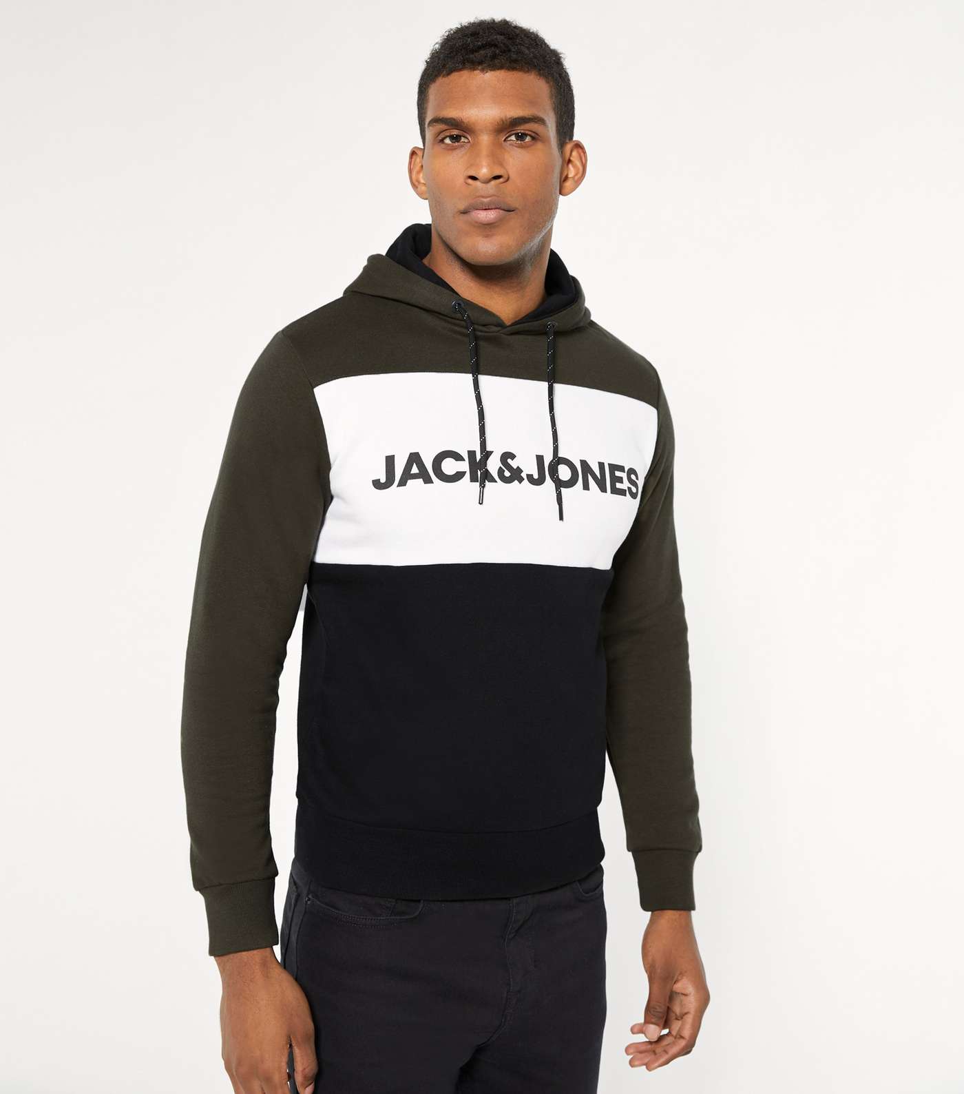 Jack & Jones Khaki Colour Block Logo Hoodie