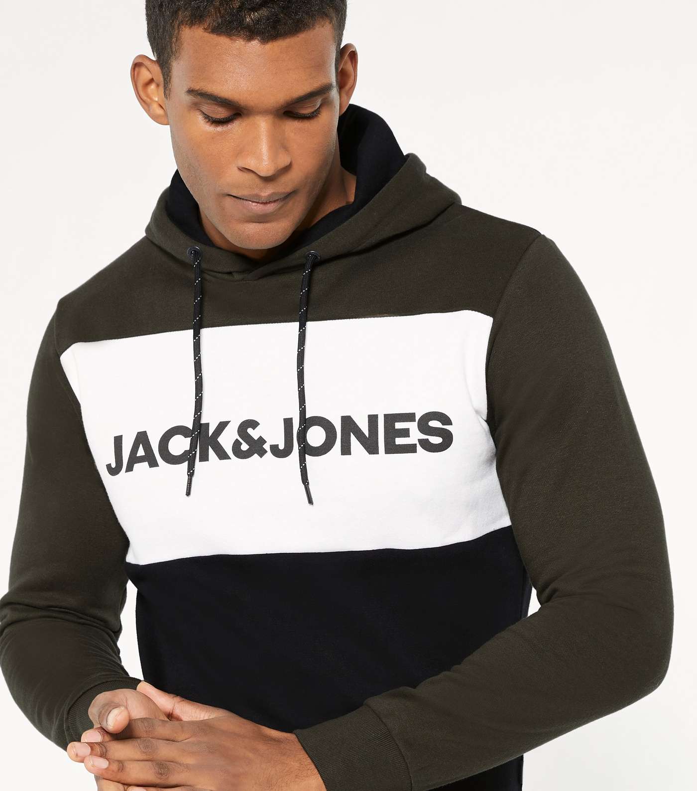 Jack & Jones Khaki Colour Block Logo Hoodie Image 3