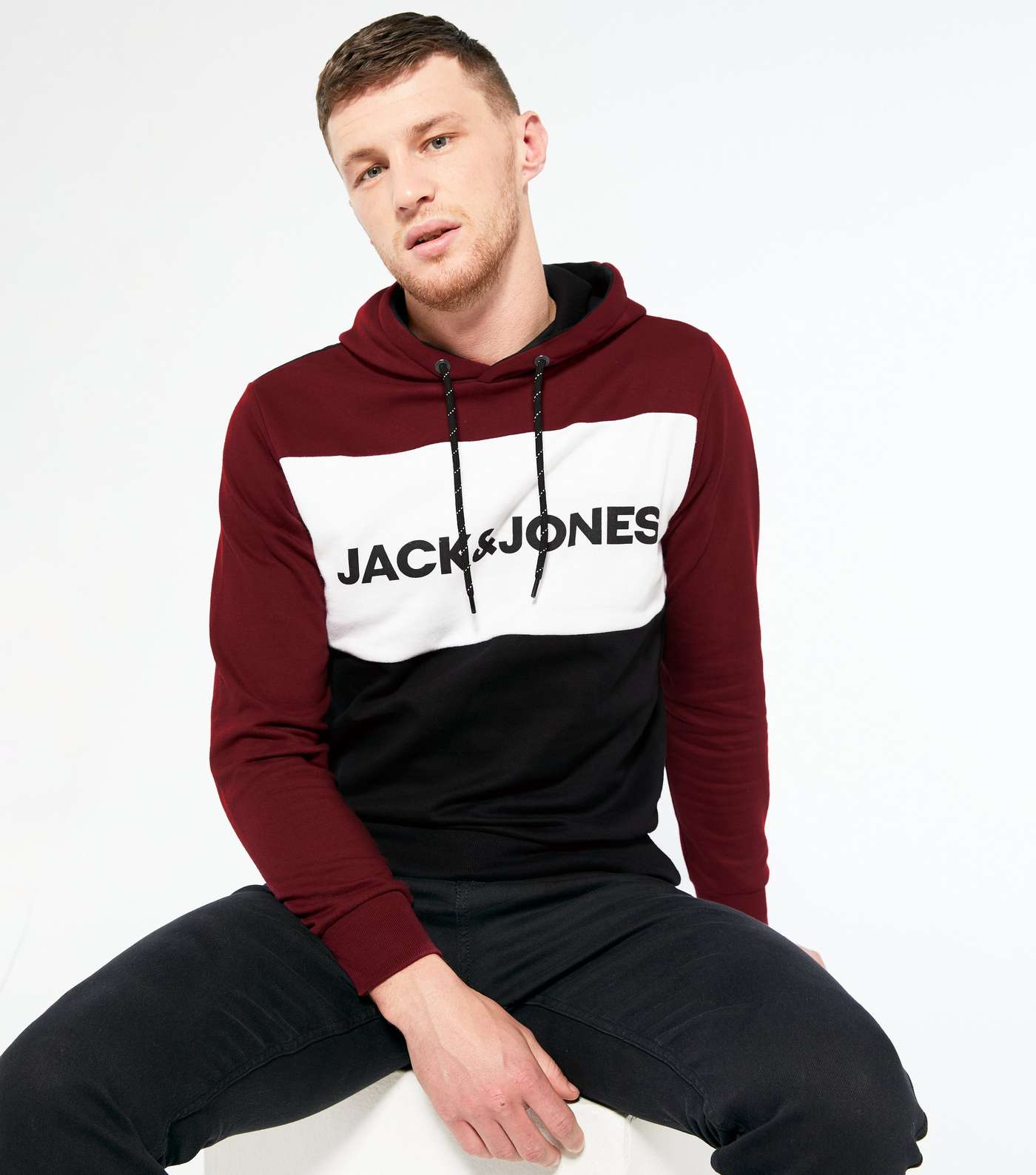 Jack & Jones Burgundy Colour Block Logo Hoodie