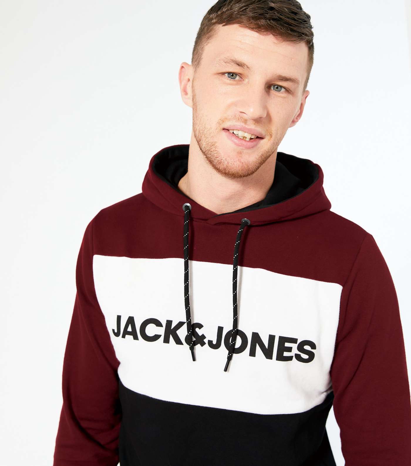 Jack & Jones Burgundy Colour Block Logo Hoodie Image 3