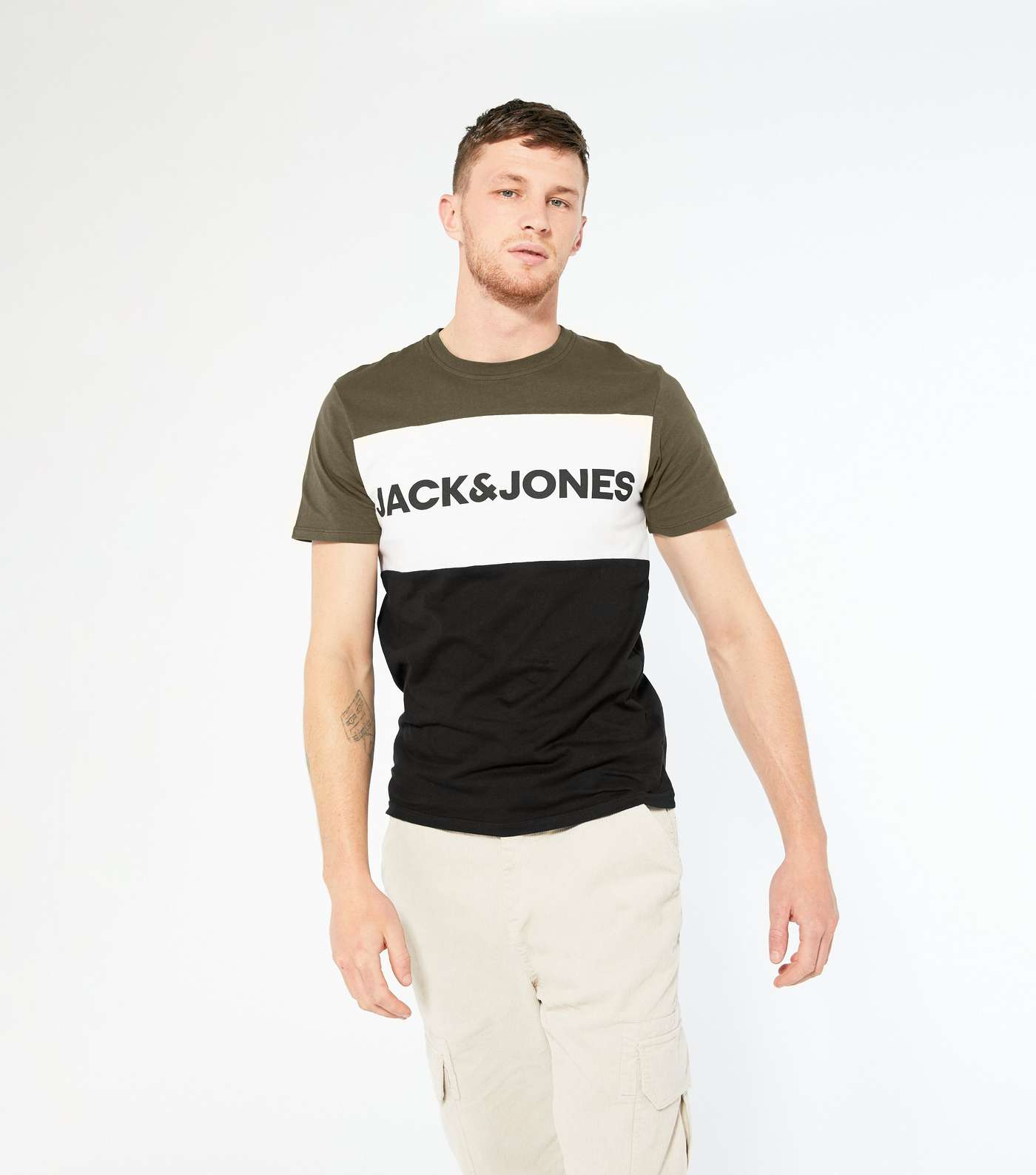Jack & Jones Green Colour Block Logo T-Shirt