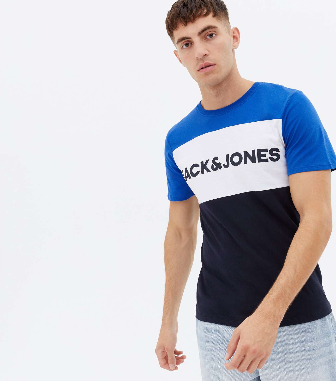 Jack & Jones Bright Blue Colour Block Logo T-Shirt