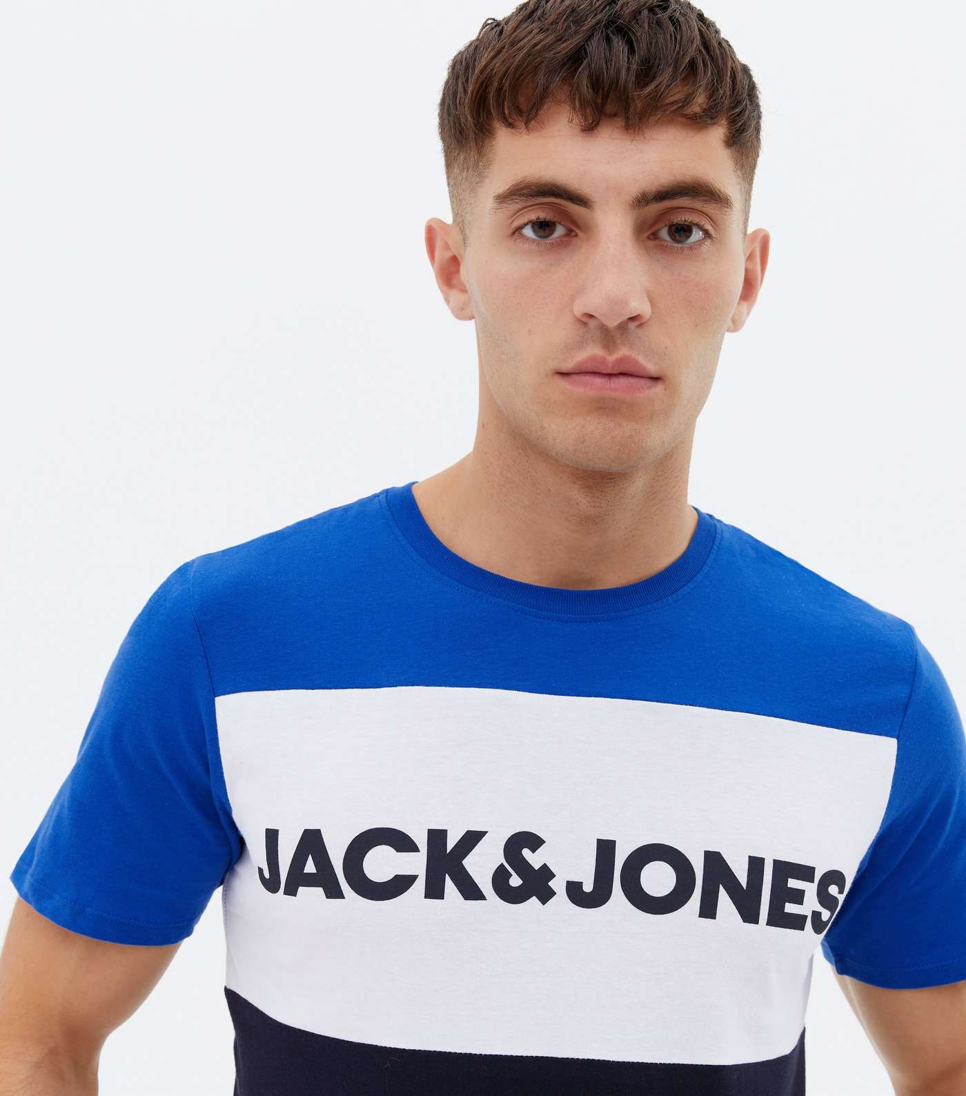 Jack & Jones Bright Blue Colour Block Logo T-Shirt Image 3