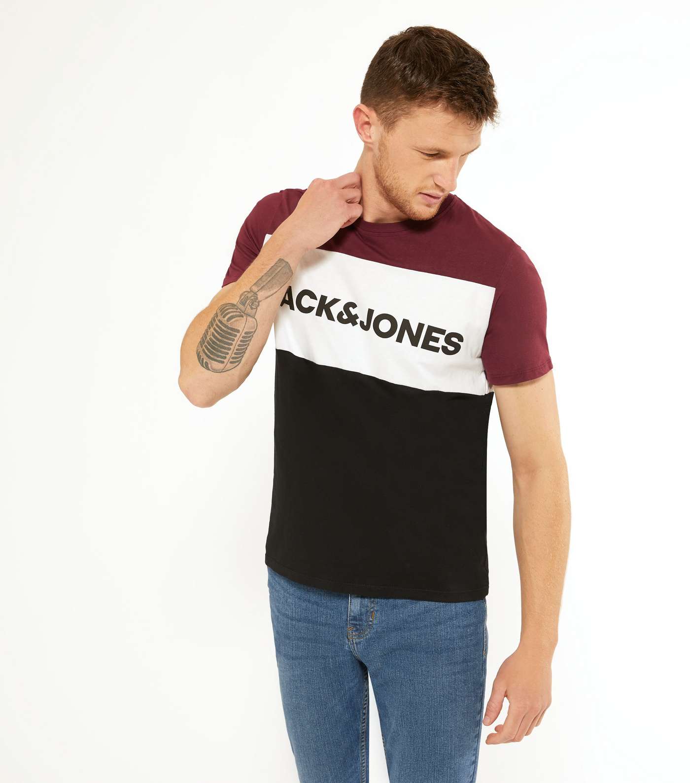 Jack & Jones Burgundy Colour Block Logo T-Shirt
