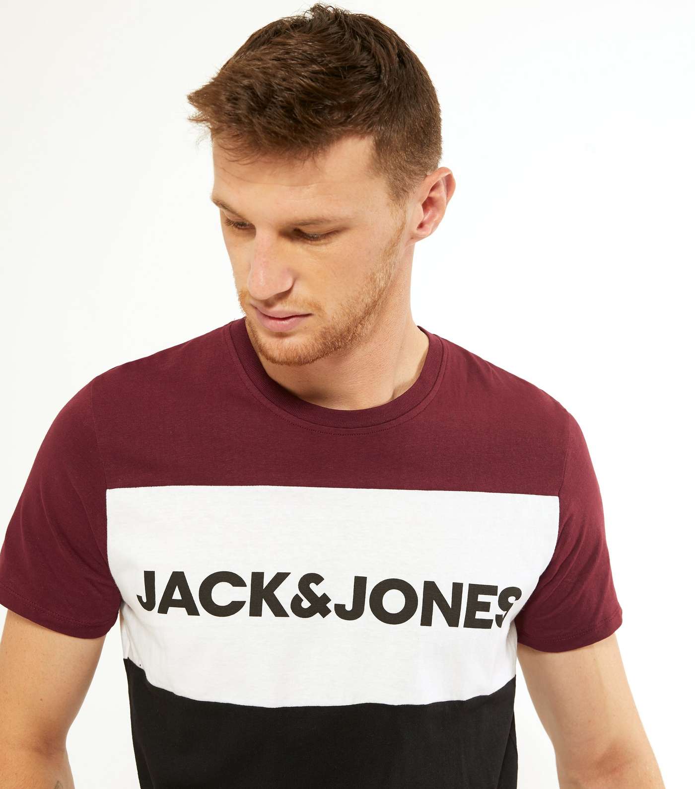 Jack & Jones Burgundy Colour Block Logo T-Shirt Image 3