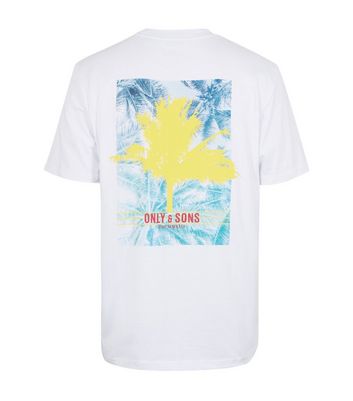 Image of Only & Sons White Palm Print Back T-Shirt New Look