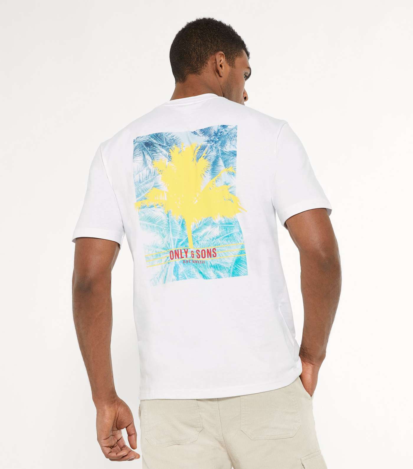 Only & Sons White Palm Print Back T-Shirt Image 4