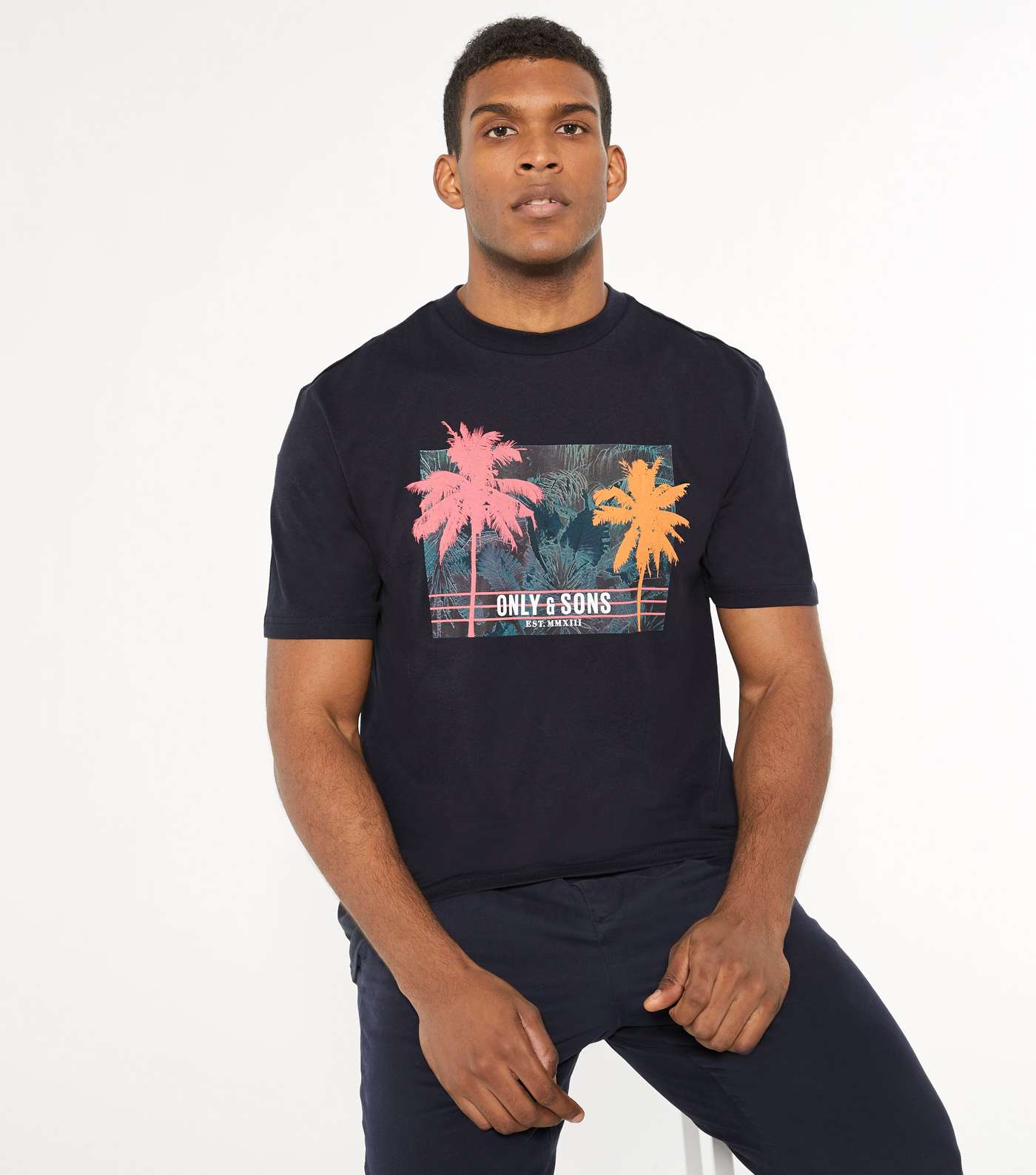 Only & Sons Navy Palm Print T-Shirt