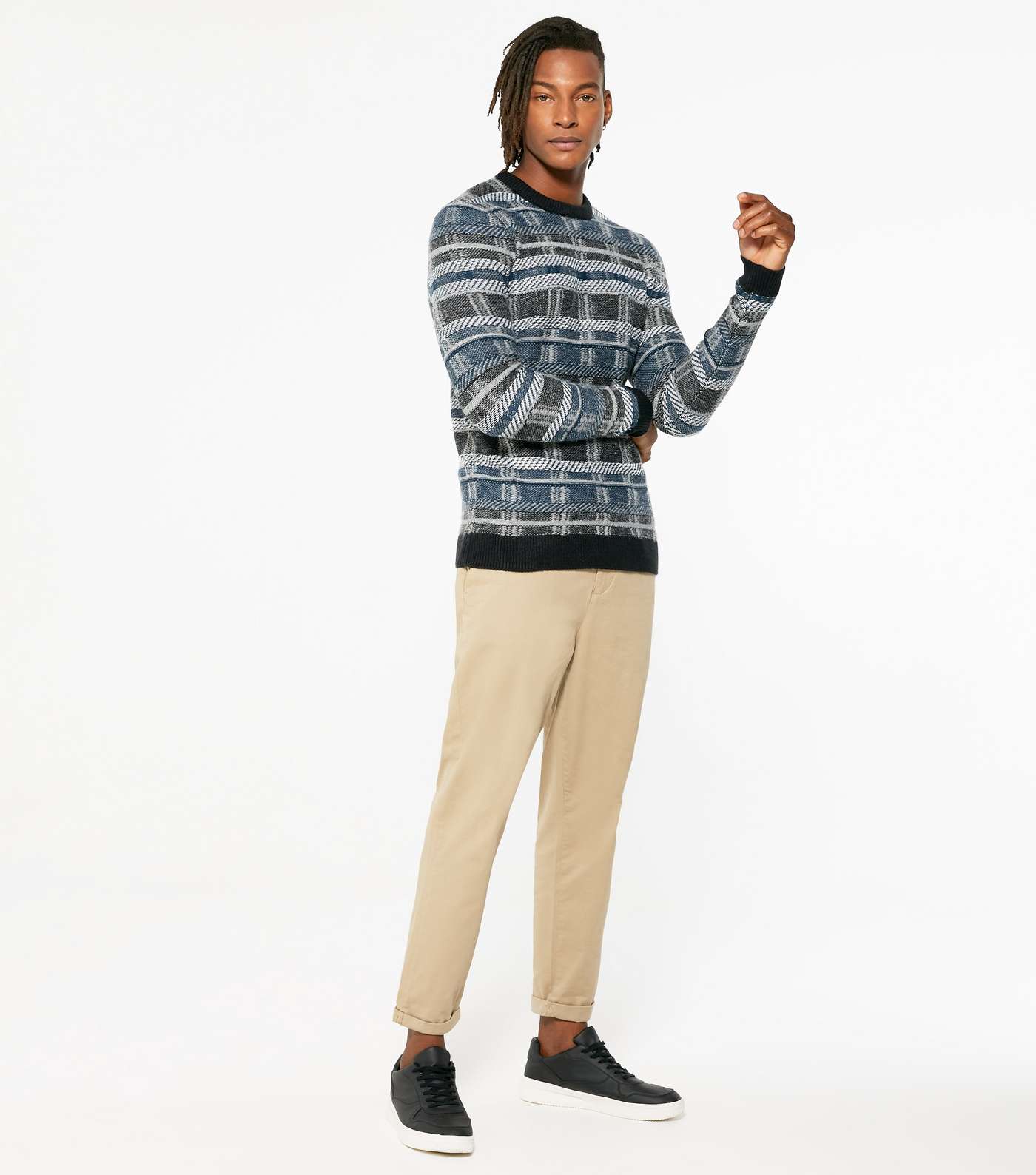 Only & Sons Grey Check Crew Neck Jumper Image 2