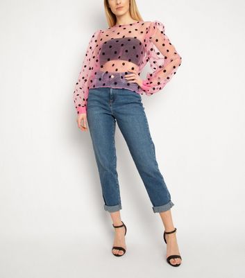 Image of Gini London Pink Spot Organza Top New Look