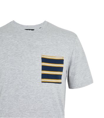 Image of Only & Sons Grey Marl Stripe Pocket T-Shirt New Look