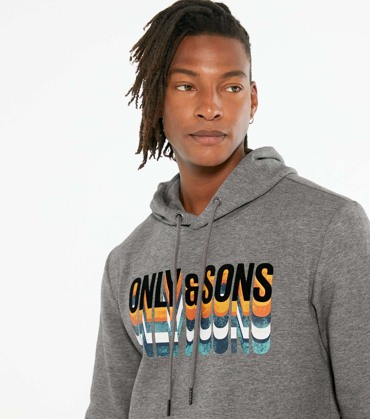 Only & Sons Grey Layered Logo Hoodie Image 3