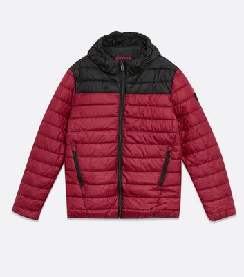 Image of Only & Sons Burgundy Hooded Puffer Jacket New Look