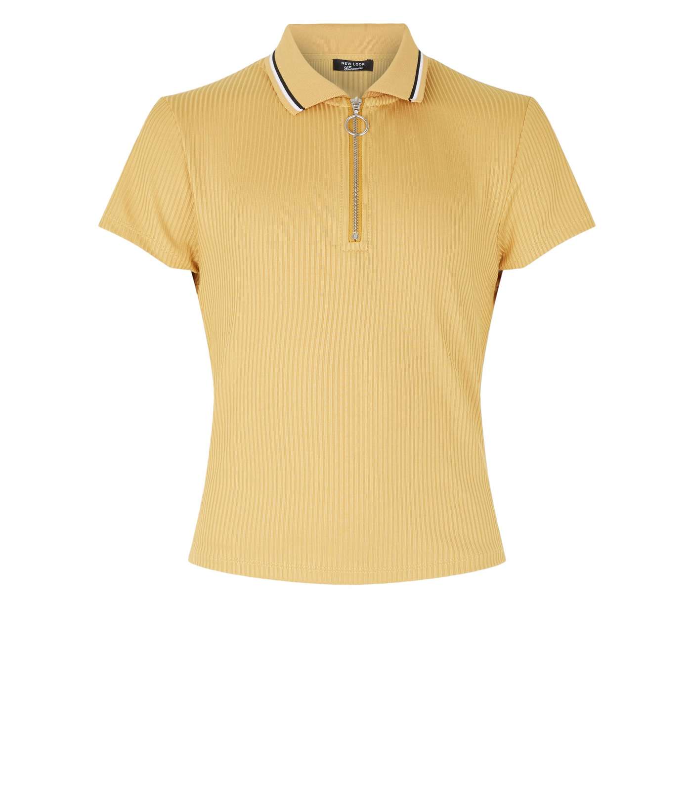 Girls Mustard Ribbed Zip Front Polo Shirt Image 4