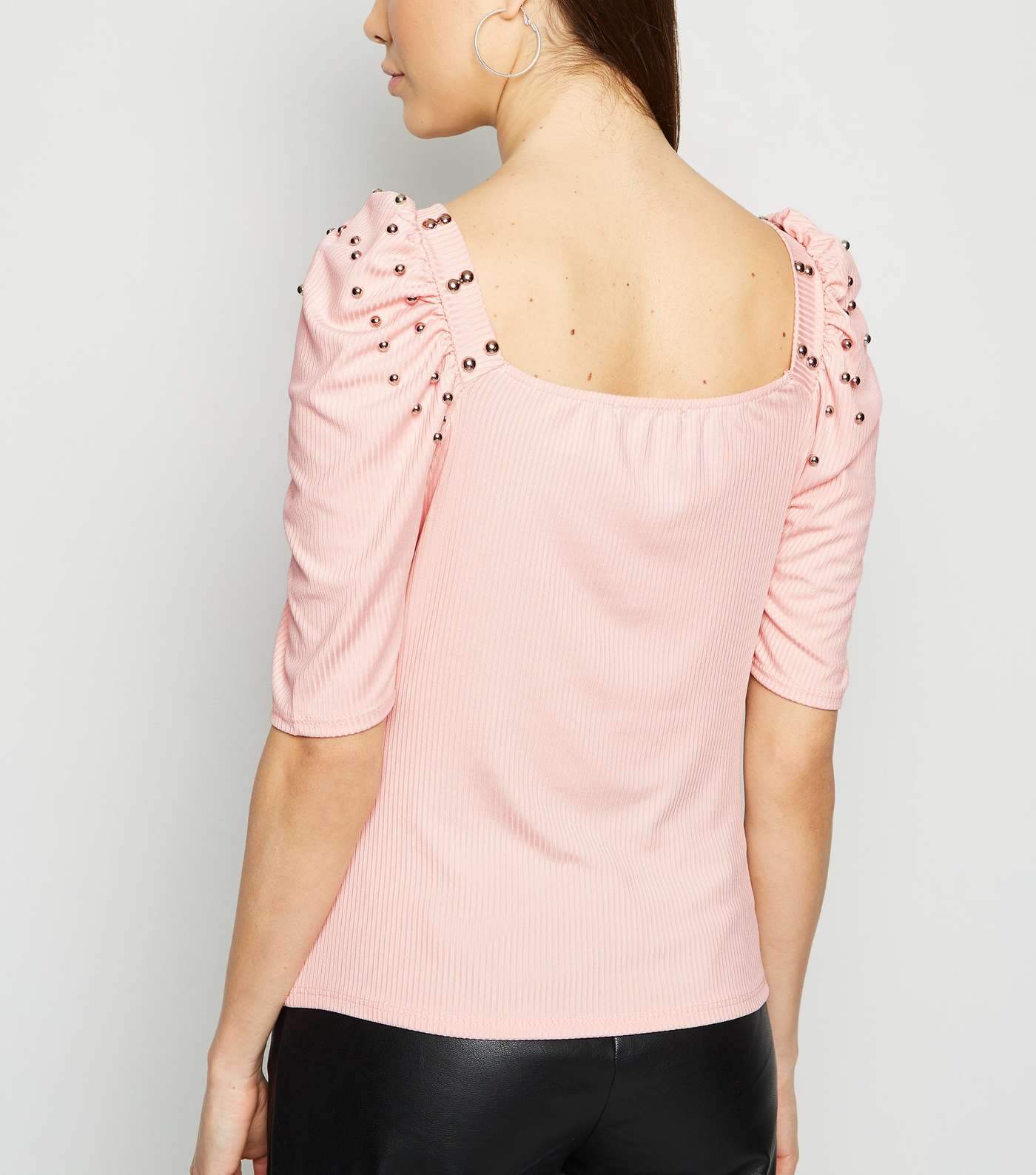 Cameo Rose Pale Pink Stud Puff Sleeve Top Image 3