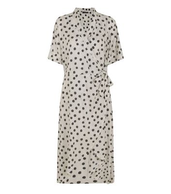 black and white spot wrap dress