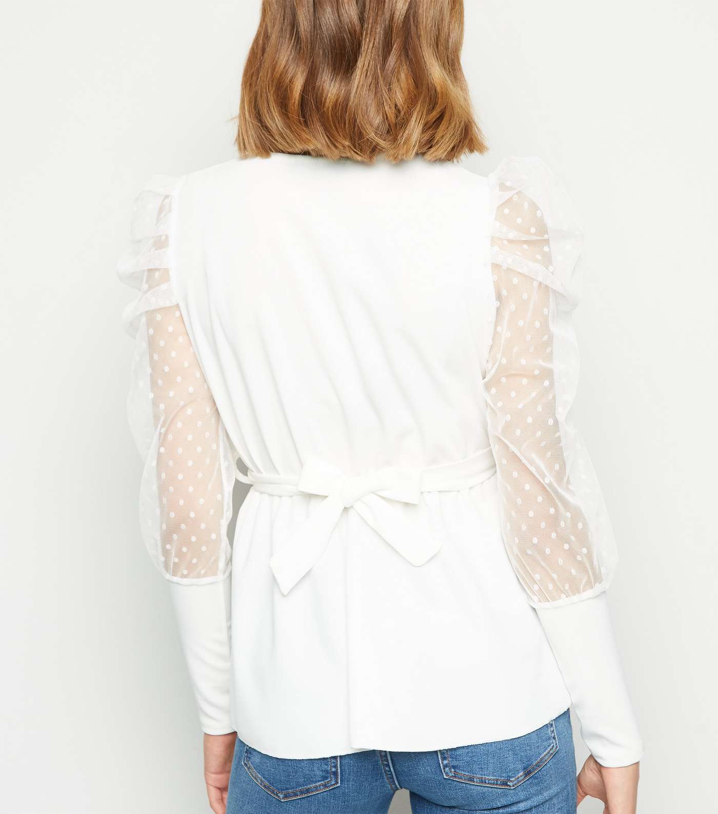 Cameo Rose Cream Spot Mesh Sleeve Belted Top Image 3