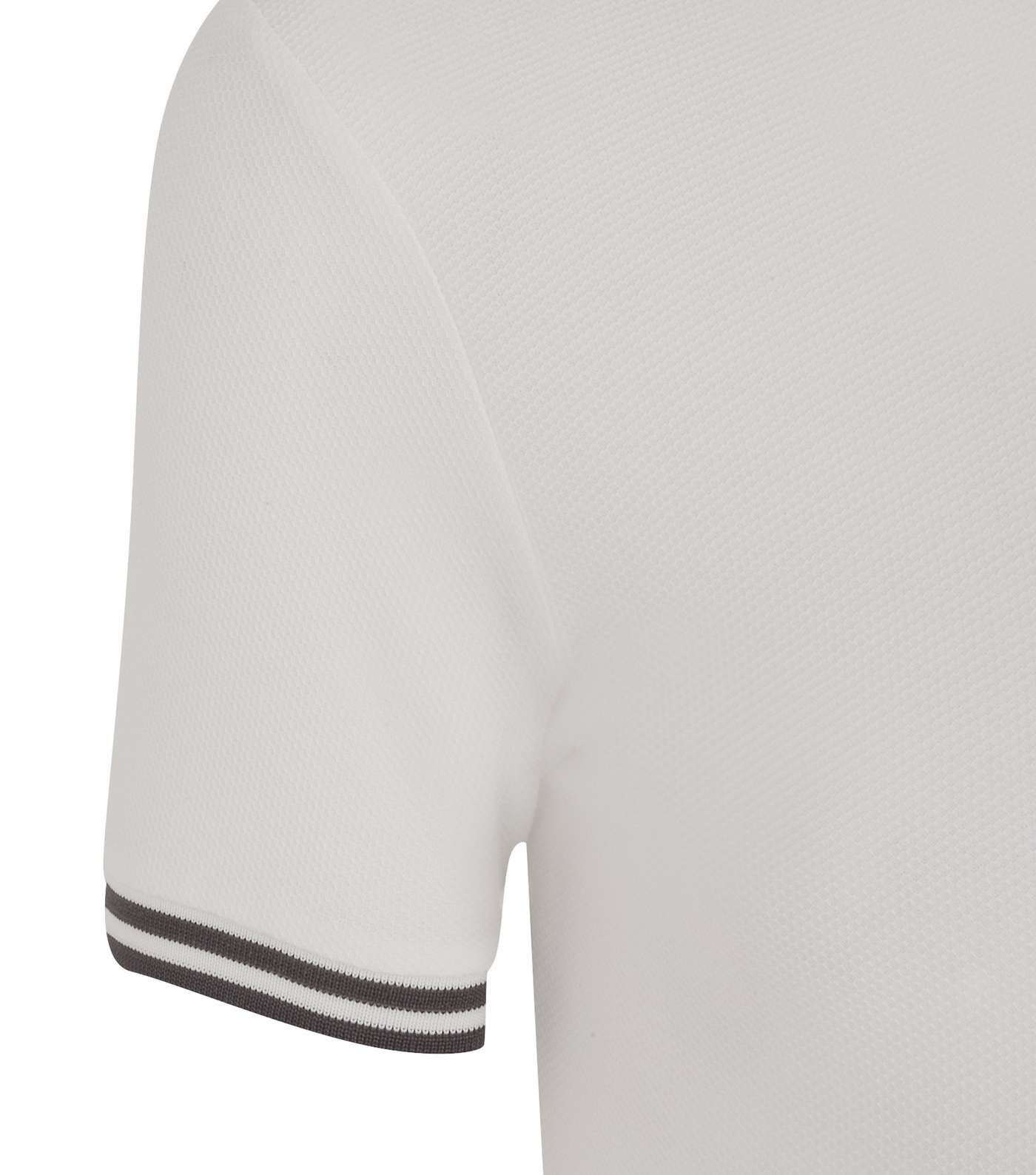 White Piqué Stripe Trim Collarless Polo Shirt Image 3