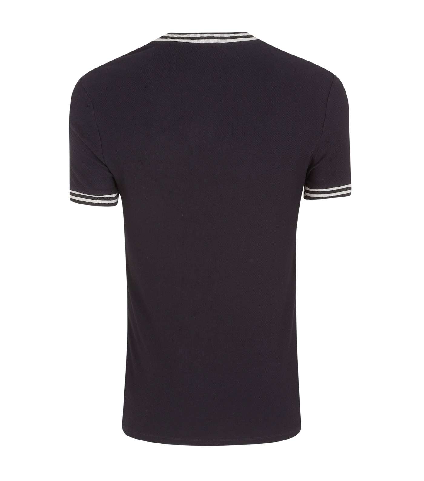 Black Piqué Stripe Trim Collarless Polo Shirt Image 2