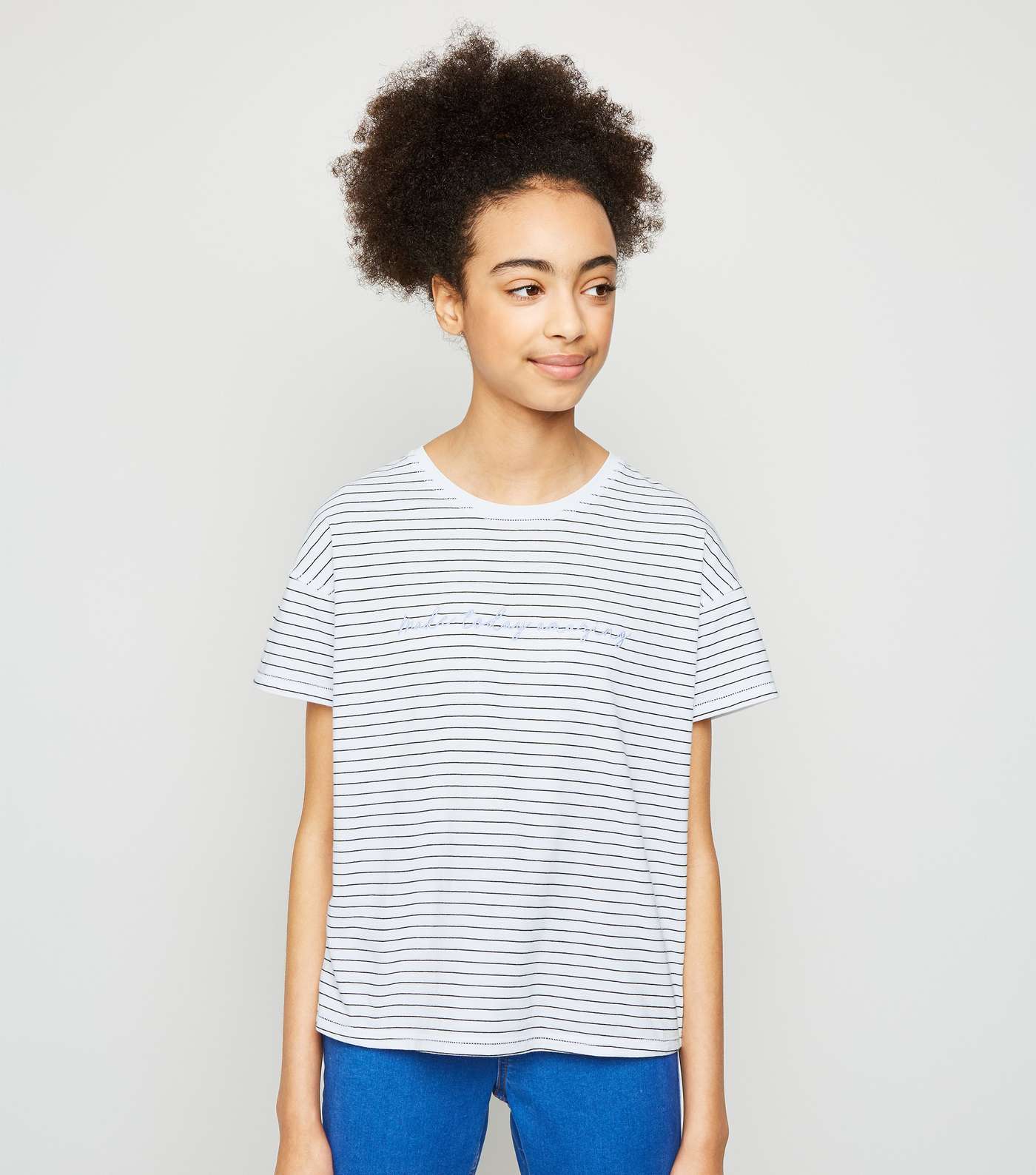 Girls White Stripe Positive Slogan T-Shirt