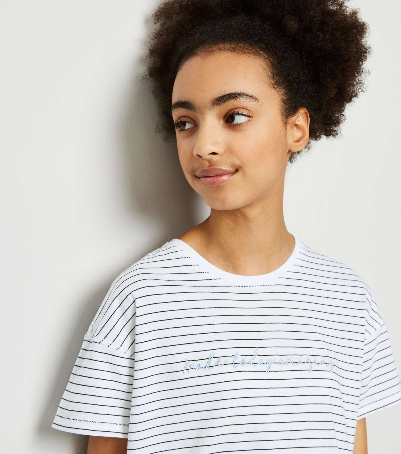 Girls White Stripe Positive Slogan T-Shirt Image 5