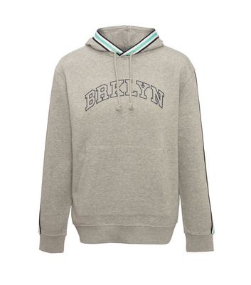 Image of Grey Marl Brooklyn Tape Slogan Hoodie New Look