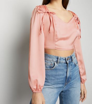 Image of Cameo Rose Pale Pink Satin Crop Top New Look