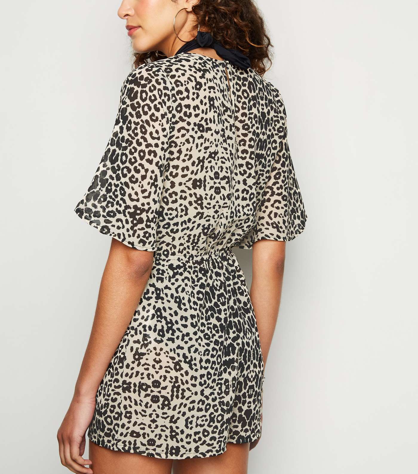 Influence Brown Leopard Wrap Beach Playsuit Image 3