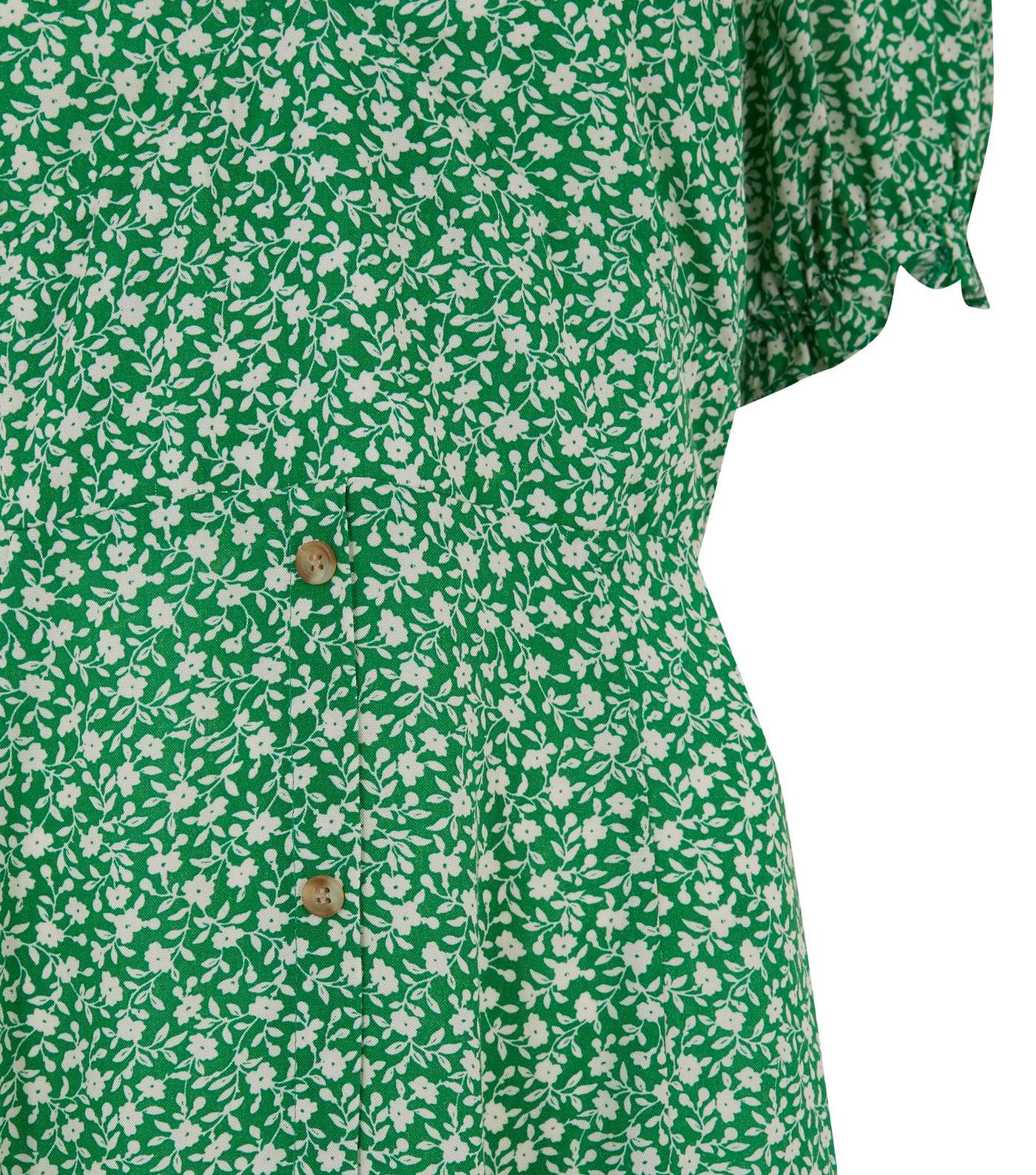 Green Ditsy Floral Puff Sleeve Tea Dress Image 3