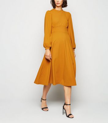 mustard midi dress with sleeves