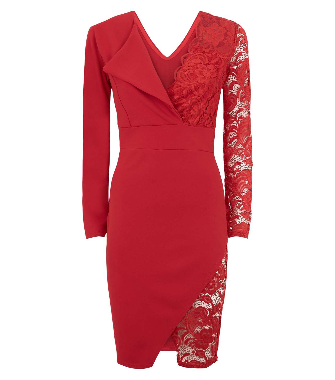 Miss Figa Red Asymmetric Lace Wrap Dress Image 4
