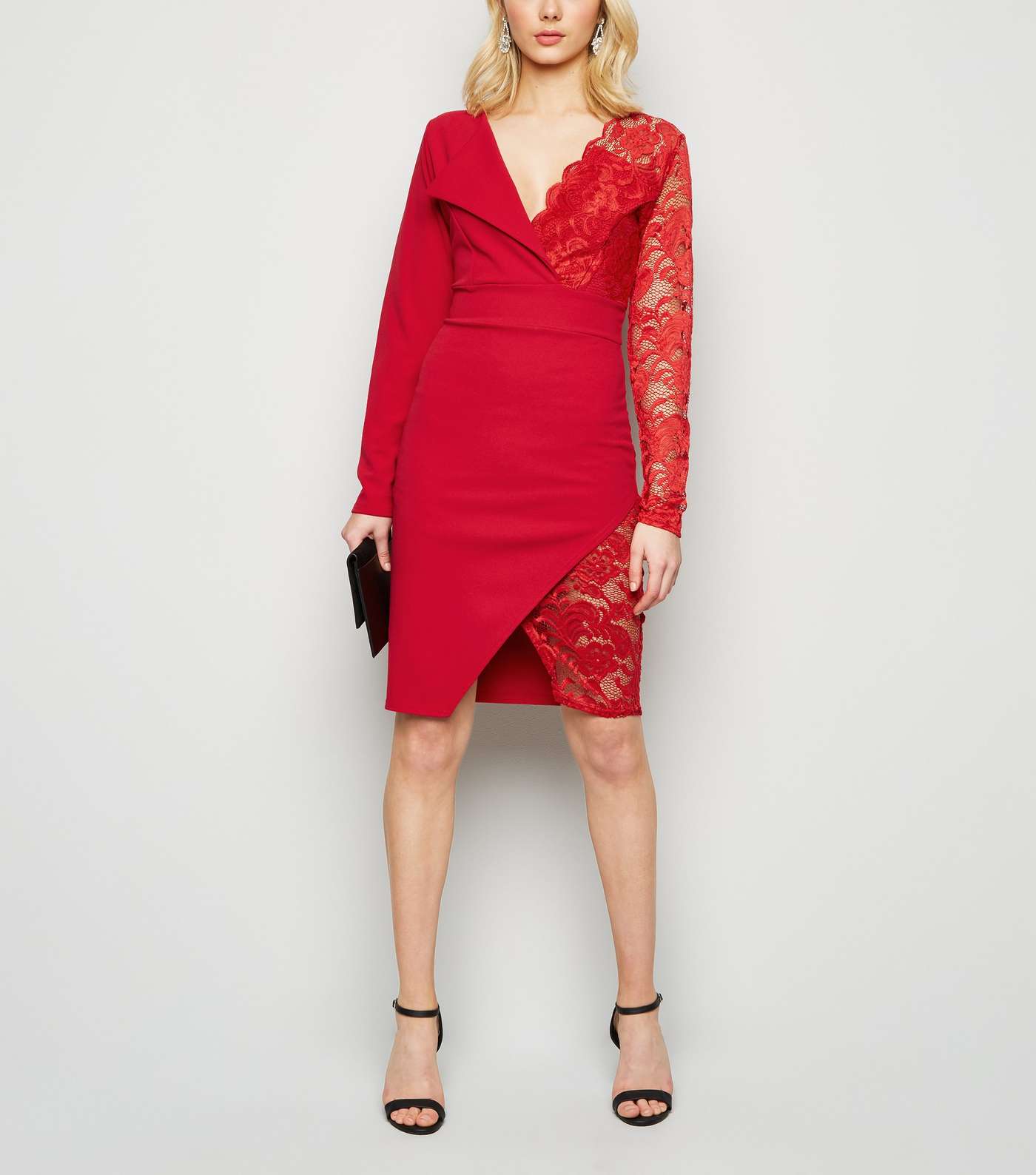 Miss Figa Red Asymmetric Lace Wrap Dress Image 2