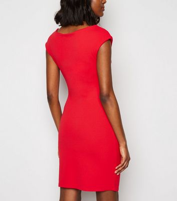 Red Cap Sleeve Ruched Bodycon Dress 