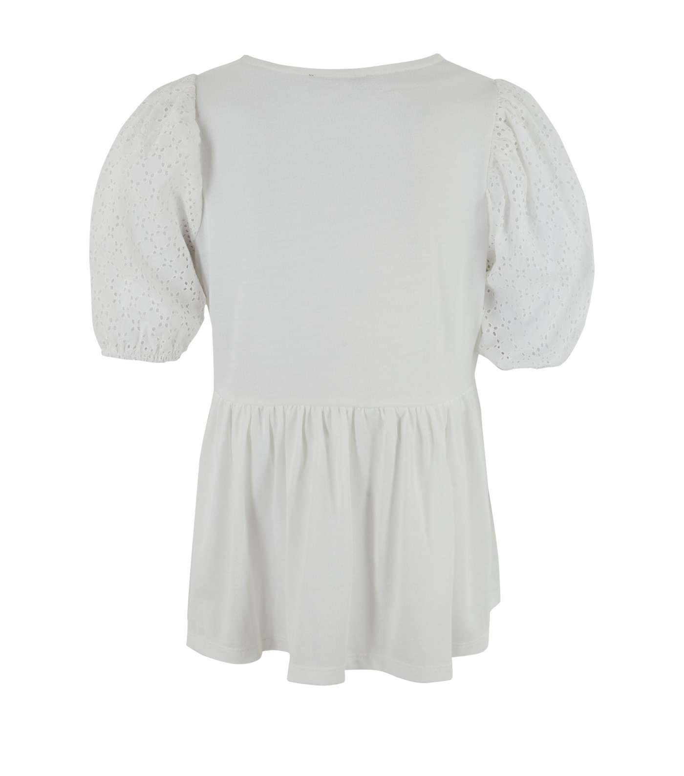 Off White Broderie Puff Sleeve Peplum Top Image 2