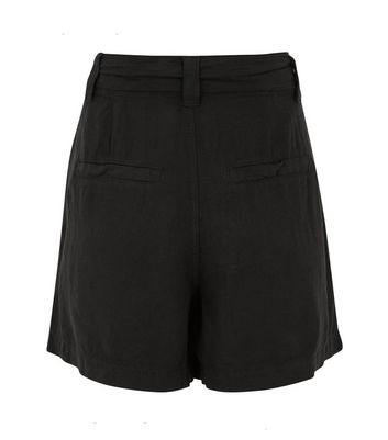 Image of Black Linen Blend Belted Shorts New Look