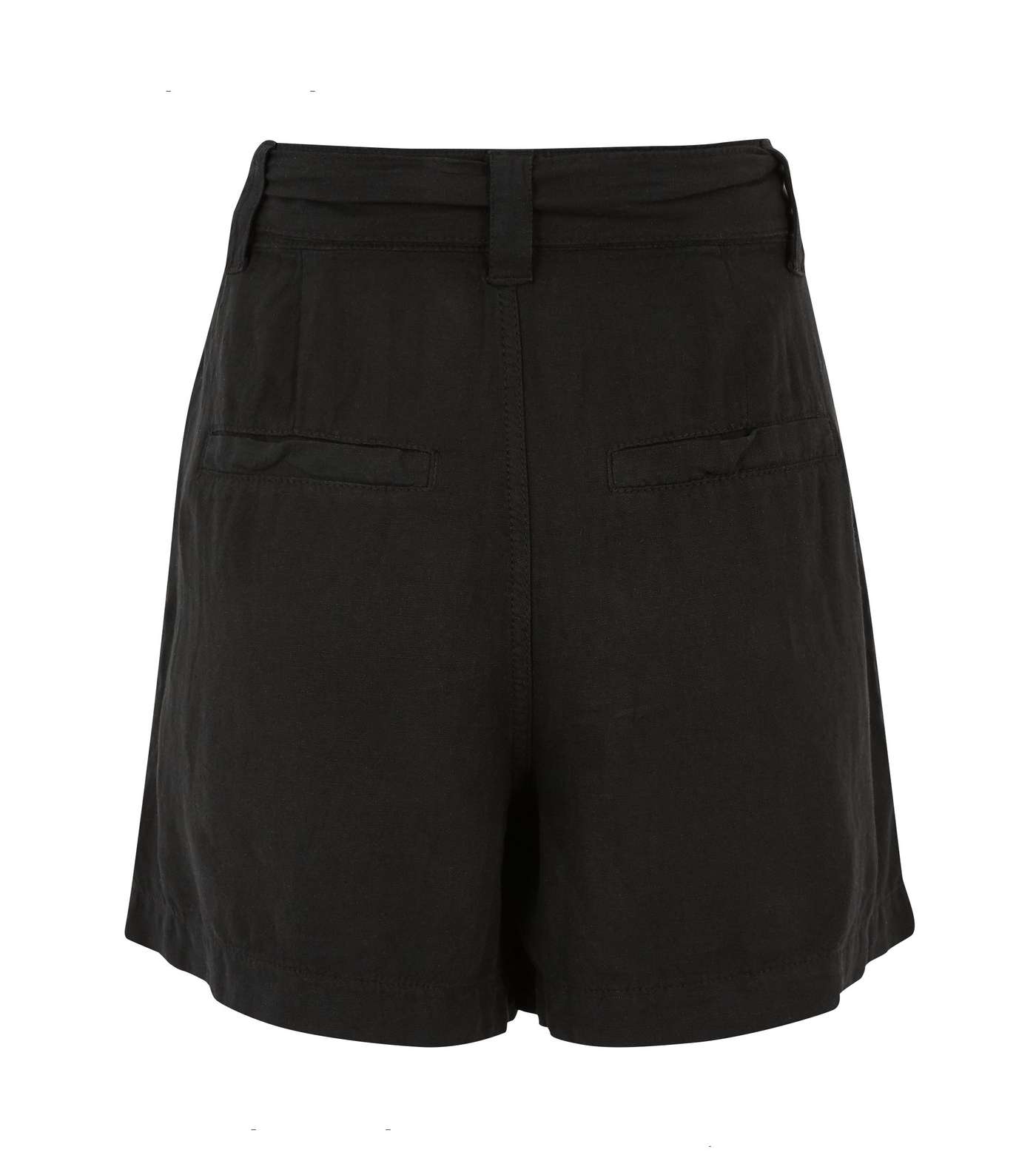 Black Linen Blend Belted Shorts  Image 2