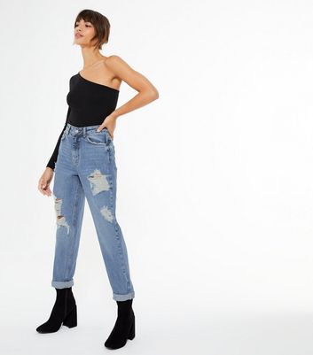 blue ripped high waisted mom jeans