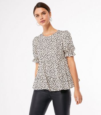 White Spot Puff Sleeve Tiered Blouse | New Look