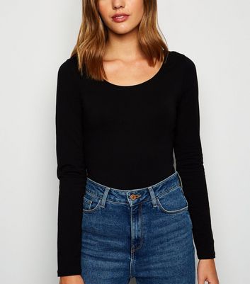 Black scoop neck long sleeve t shirt Clearance