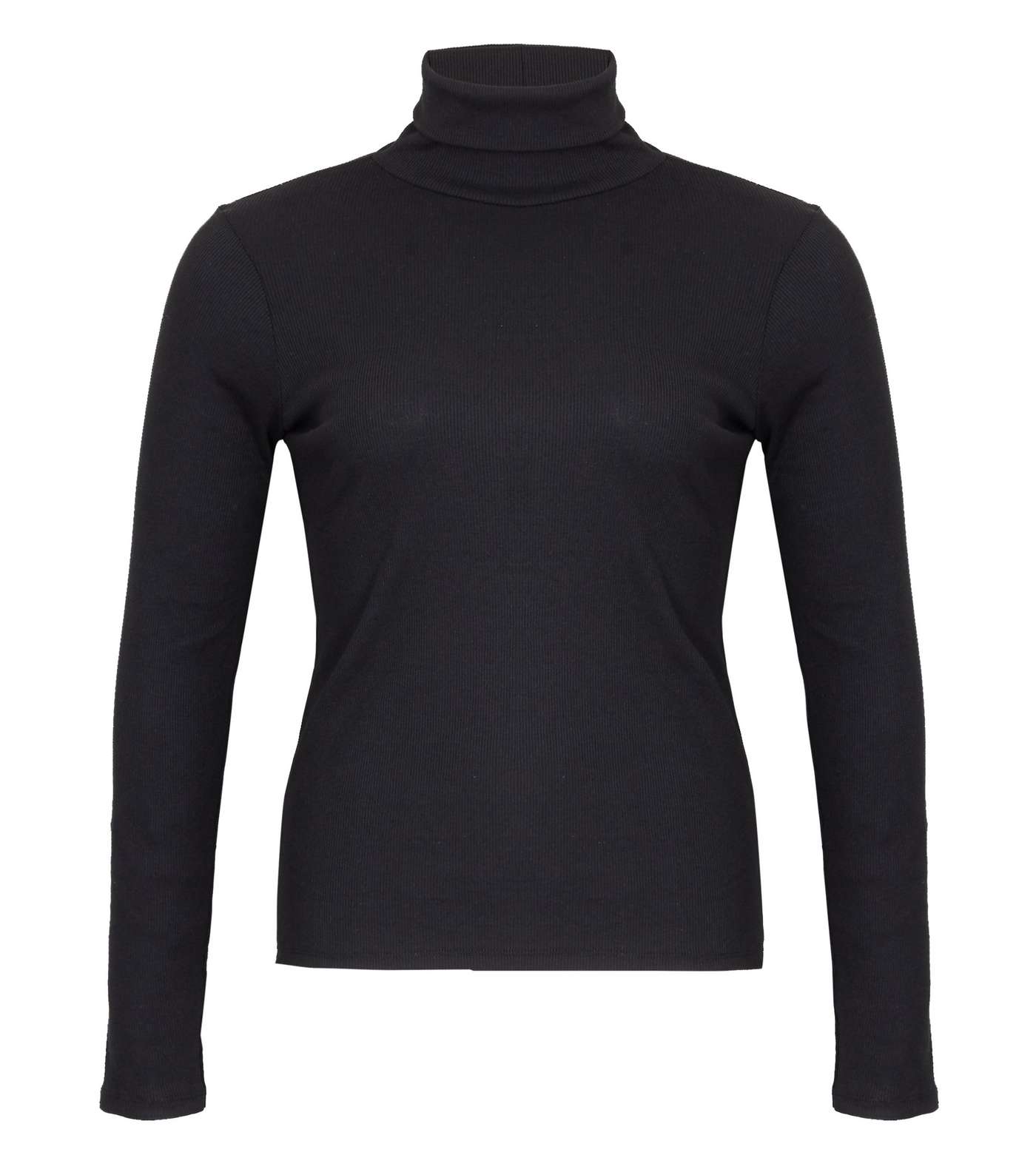 Black Ribbed Long Sleeve Roll Neck Top