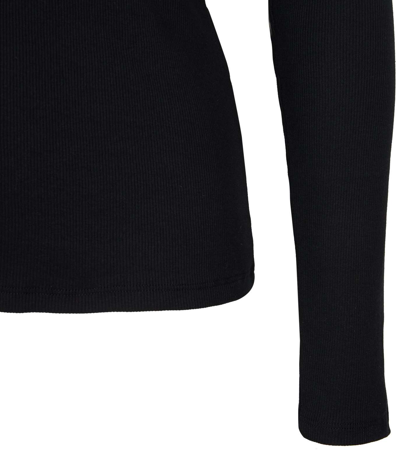 Black Ribbed Long Sleeve Roll Neck Top Image 3