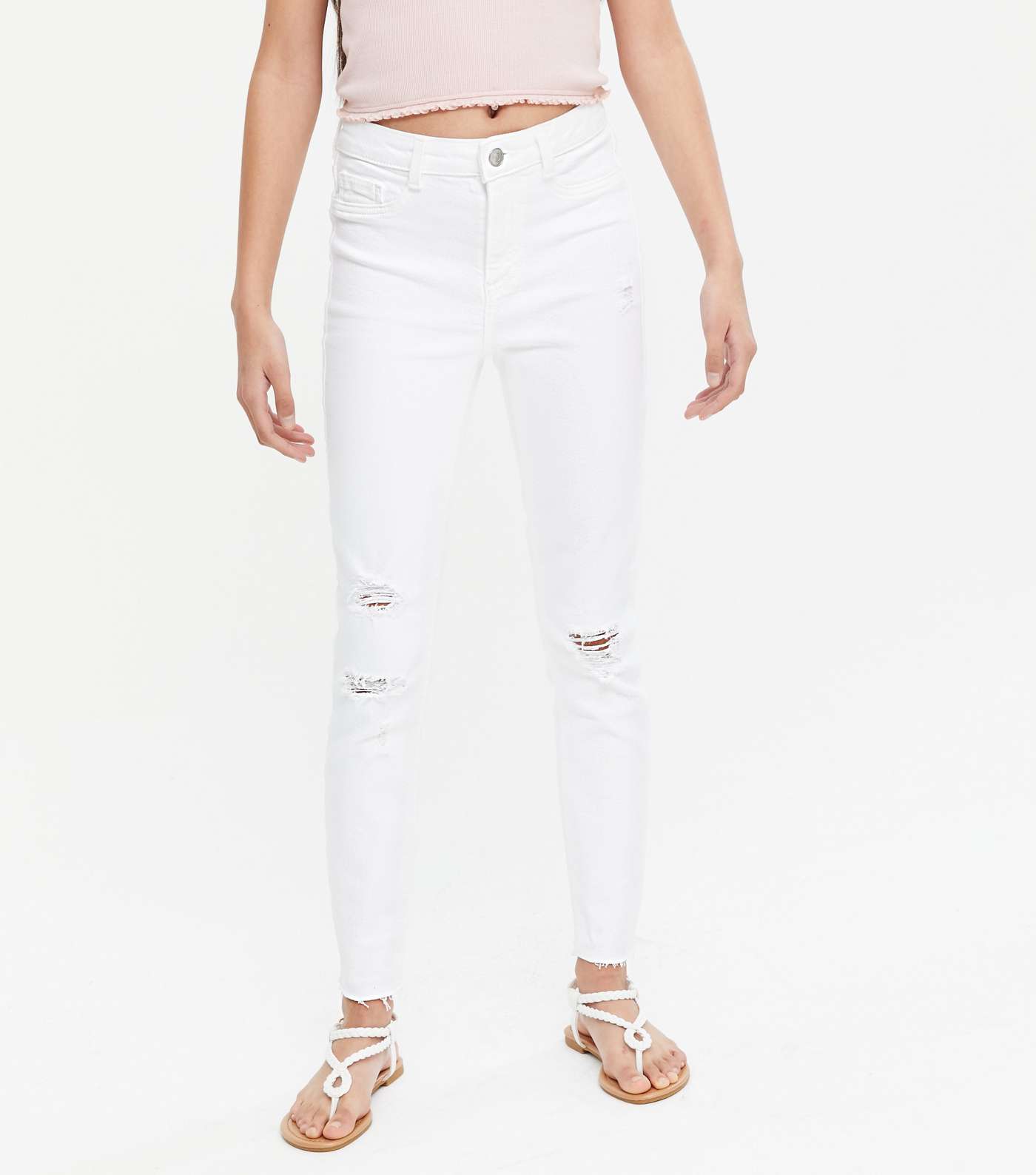 Girls White Ripped High Waist Hallie Super Skinny Jeans Image 2