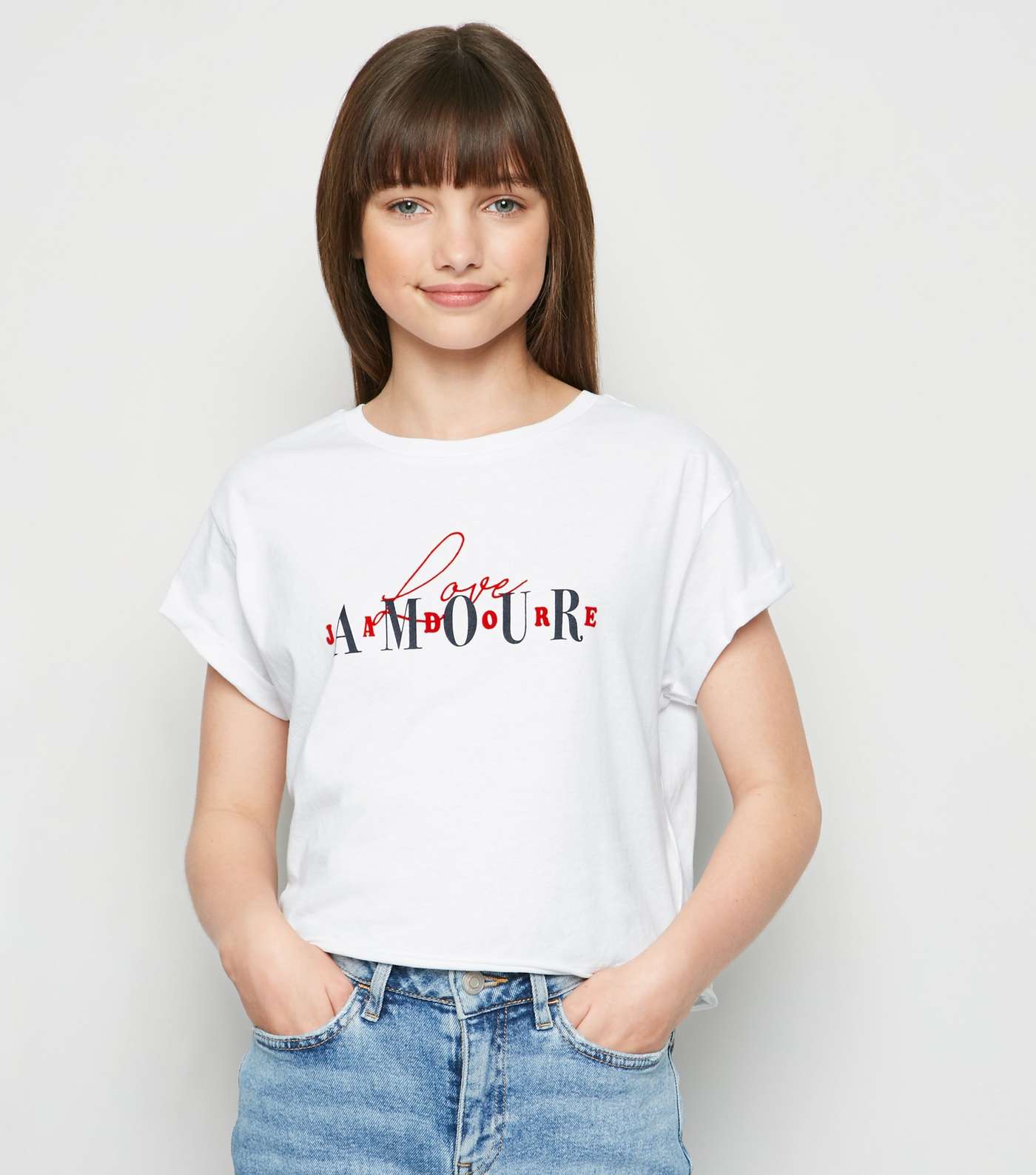 Girls White Love Amour Flocked Slogan T-Shirt