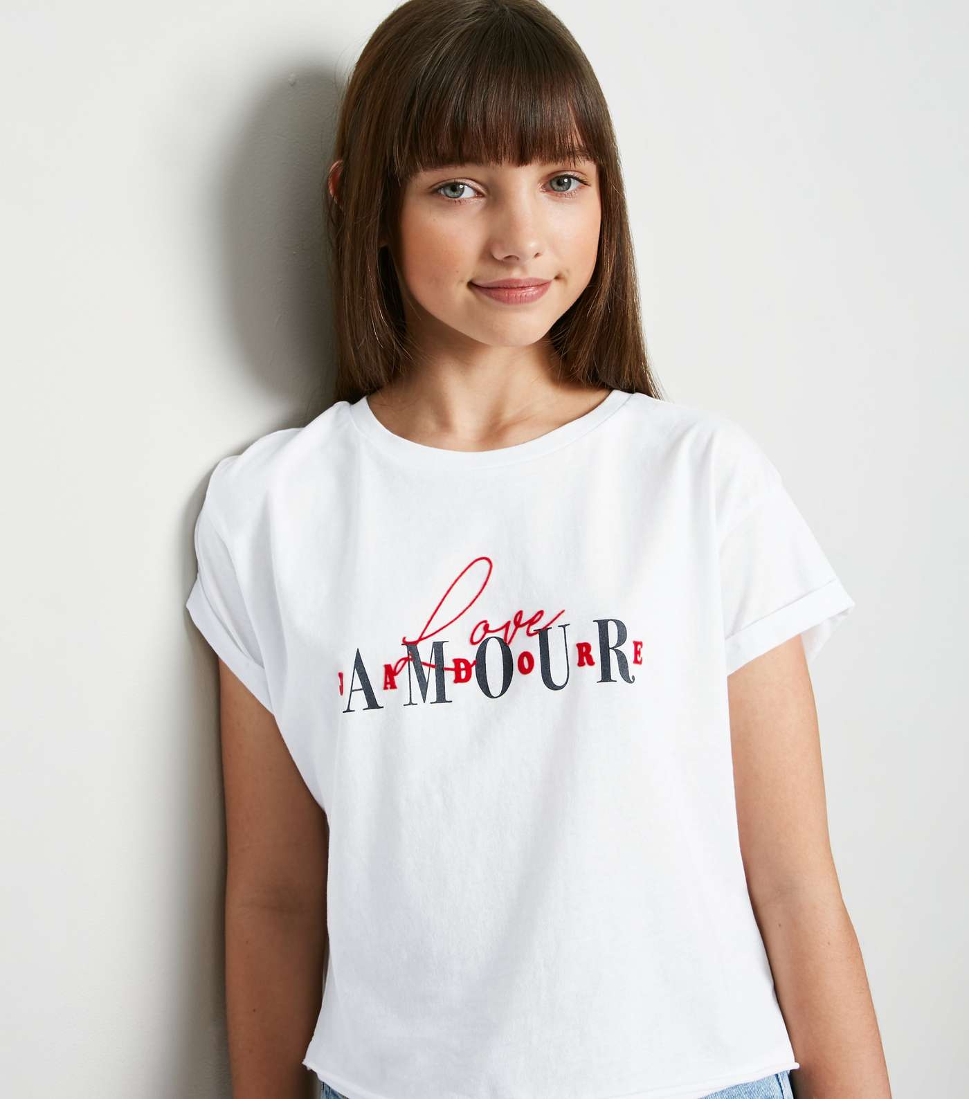 Girls White Love Amour Flocked Slogan T-Shirt Image 5
