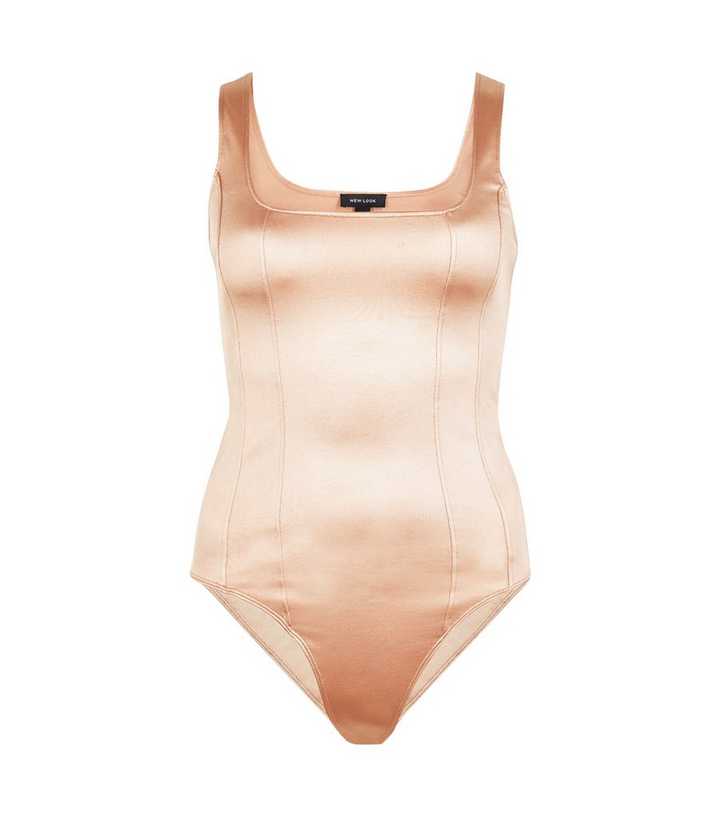 Pale Pink Satin Corset Seam Bodysuit