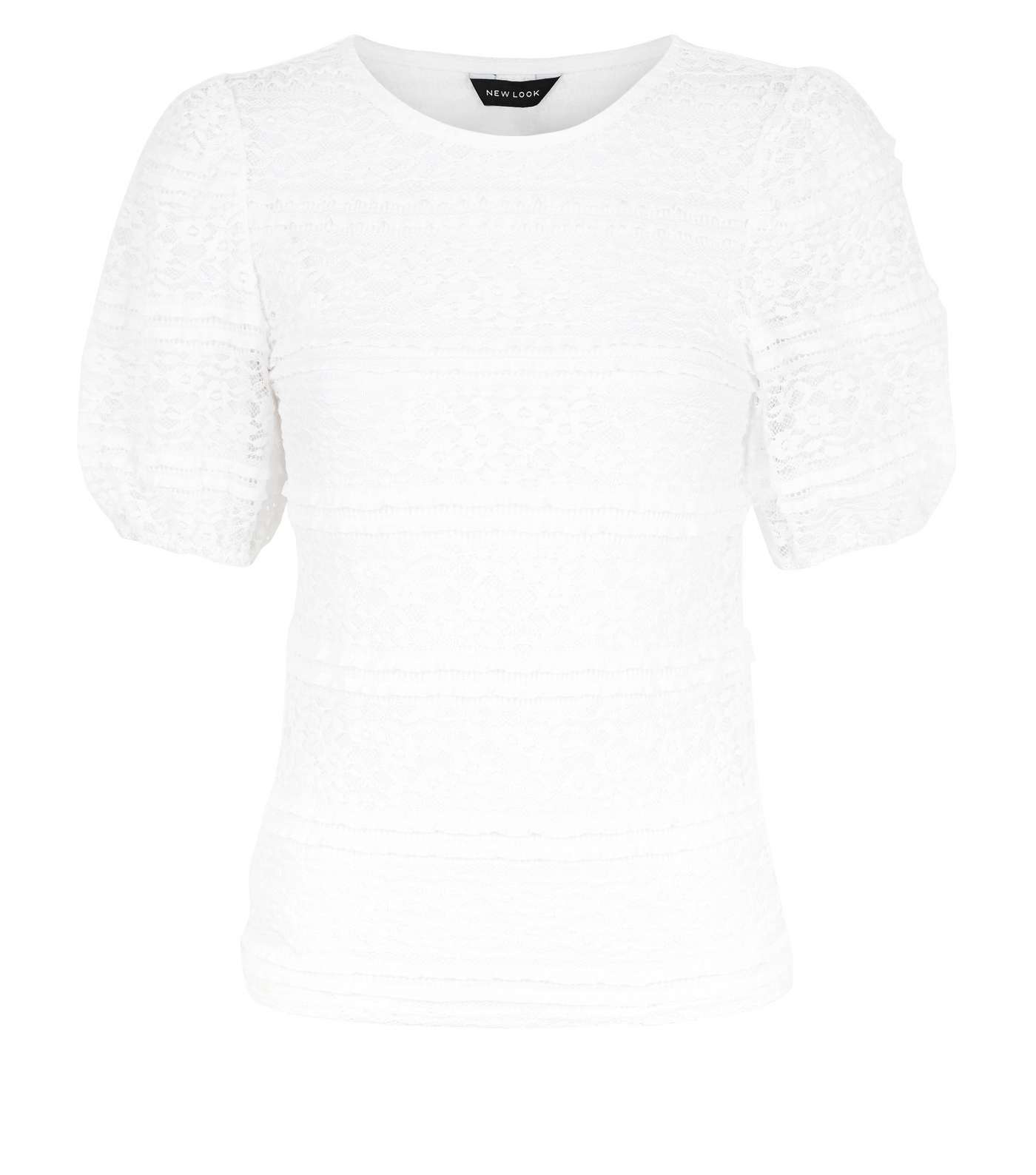 Off White Lace Puff Sleeve T-Shirt Image 4