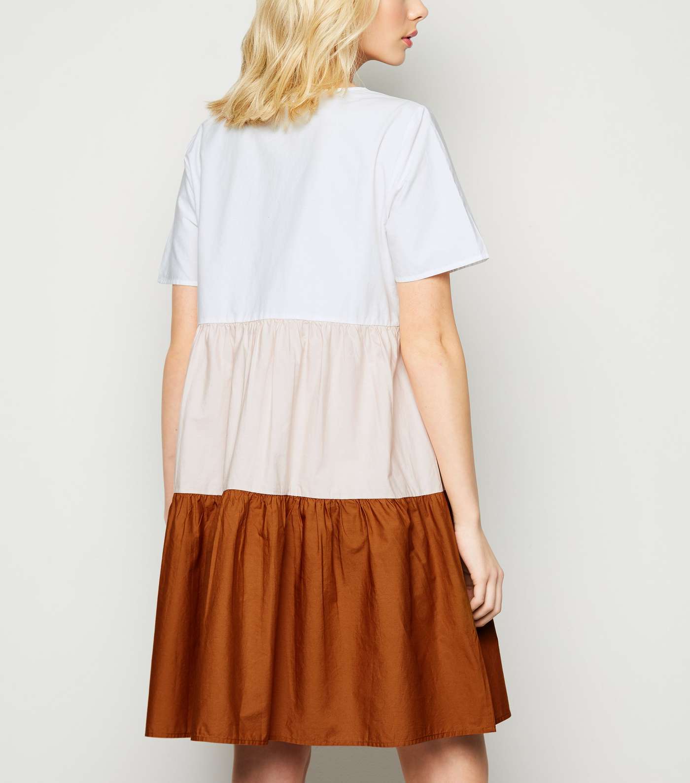 JDY White Colour Block Tiered Smock Dress Image 3
